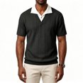 thumbnail image 7 of SAWOBUUN Men's Striped Textured Knit Shirt V Neck Casual Shirt Short Sleeve Contrast Collar Pullover Top Breathable Summer Golf Tee, 7 of 7