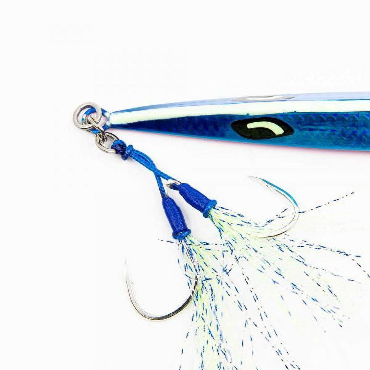 Jigs R Us Mobster Slow Pitch Jig Blue-Purple Glow 250g Rigged with Top and Bottom Dual Assist Hooks