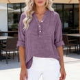 thumbnail image 6 of Craaazy Women Plus Size Tops Loose Fit Solid Color V Neck Button Detail Long Sleeve Cotton Tops for Vacation Gift, 6 of 9