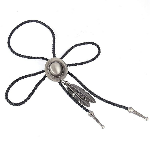 Prettyia Sombrero de vaquero chapado en plata y colgante de s Bolo Tie Plata antigua Hugo Western Bolo Tie Necklace