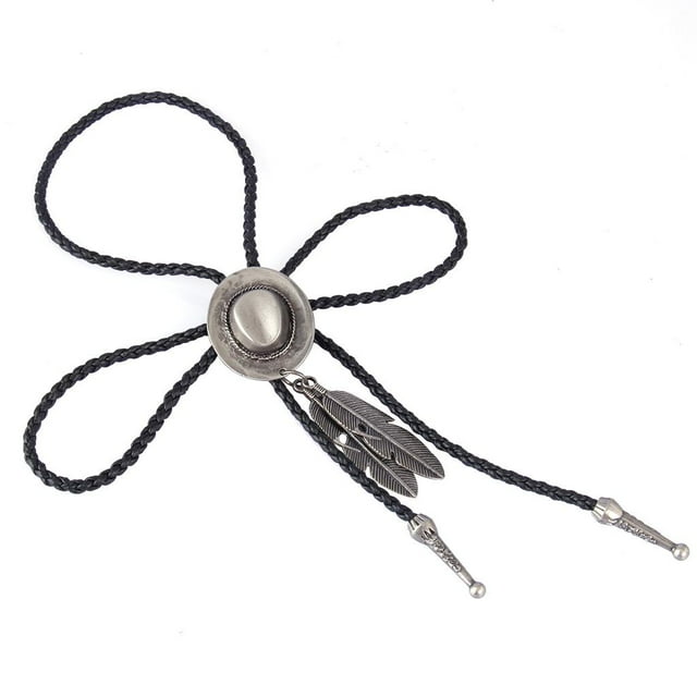 Prettyia Sombrero de vaquero chapado en plata y colgante de s Bolo Tie Plata antigua Hugo Western Bolo Tie Necklace