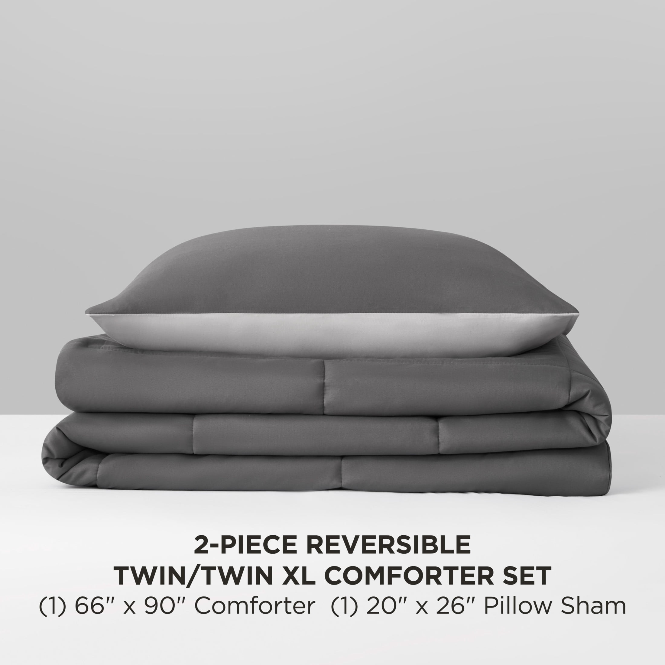 The Sheet Lab Reversible Box Stitch Comforter Set, 2-Piece Twin/Twin XL – Dark Grey/Light Grey