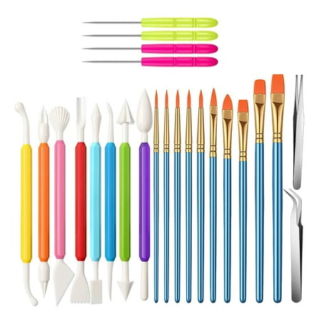 

Winyuyby 24 Pcs Cookie Decorating Kit Fondant Cake Decorating Tool Include Decoration Brushes Stir Needle Modeling Tool Tweezer Photo Color