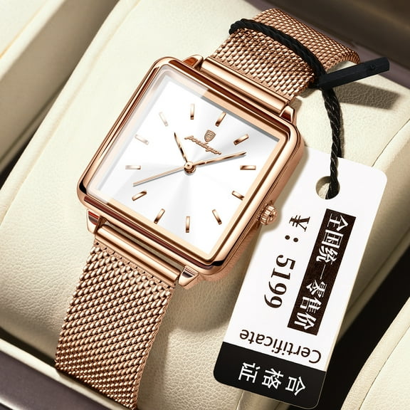 Explojoy Women's Luxury Square Quartz Watch – Waterproof Stainless Steel Mesh Design