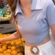 thumbnail image 1 of VISgogo, camisetas cortas salvajes a la moda para mujer, camisetas de manga corta con cuello vuelto de Color sólido, camisetas informales de verano con ombligo descubierto VISgogo moda, 1 of 2
