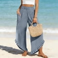 thumbnail image 2 of Admvng Womens Linen Pants Ruffle Hem Wide Leg Casual Summer Boho Trousers with Side Pockets, 2 of 6
