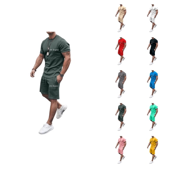 Los Angeles Graphic Short Sets for Men Crewneck T Shirt and Shorts 2 Piece Matching Set Mens Summer Outfits
