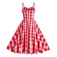 thumbnail image 4 of Brglopf 1950s Vintage Dress for Women Spaghetti Strap Plaid Cocktail Party Dress Retro Rockabilly A-Line Swing Prom Dresses Red XL, 4 of 7