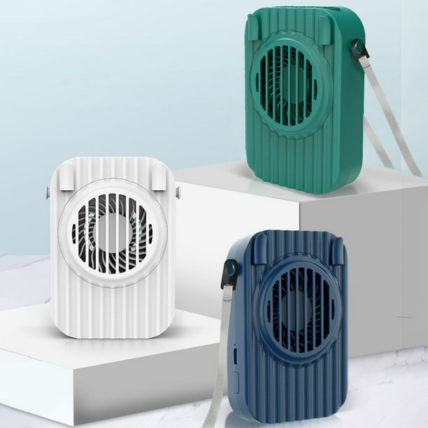 Ventilador portátil USB recargable de bolsillo - batería de 1200mAh, 3 velocidades, cordón y soporte de sobremesa, viento de 8 m/s, funcionamiento silencioso, blanco/verde/azul
