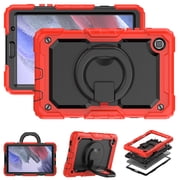 Samsung Galaxy Tab A7 Lite Heavy Case 8.7 Inch 2022 SM-T200/T205/T207 with Built-in Screen Protector, Dteck 3 in 1 Shockproof Bumper Full Body Drop Protection with 360? Ring Holder,Red+Black