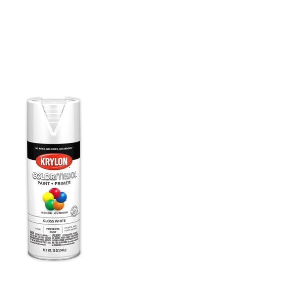 Krylon COLORmaxx Spray Paint   Primer, Gloss, White, 12 oz