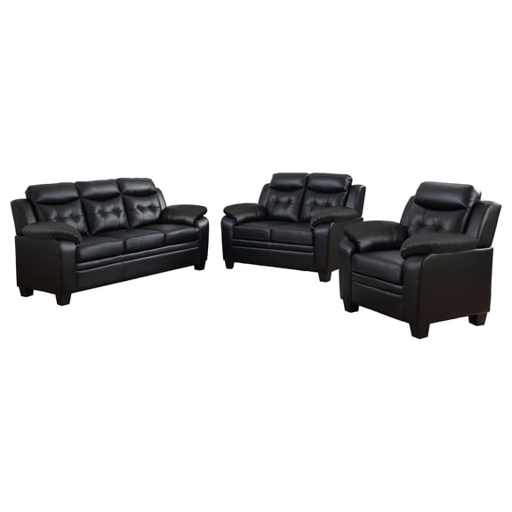 Finley 3-piece Upholstered Padded Arm Tufted Sofa Set Black