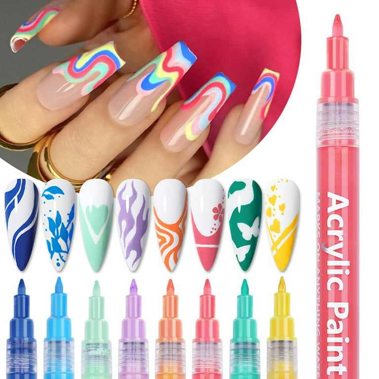 Nail Pens, 12 Colors Acrylic Pens Fine Tip Nail Pens for 3D Nail Line –  TweezerCo