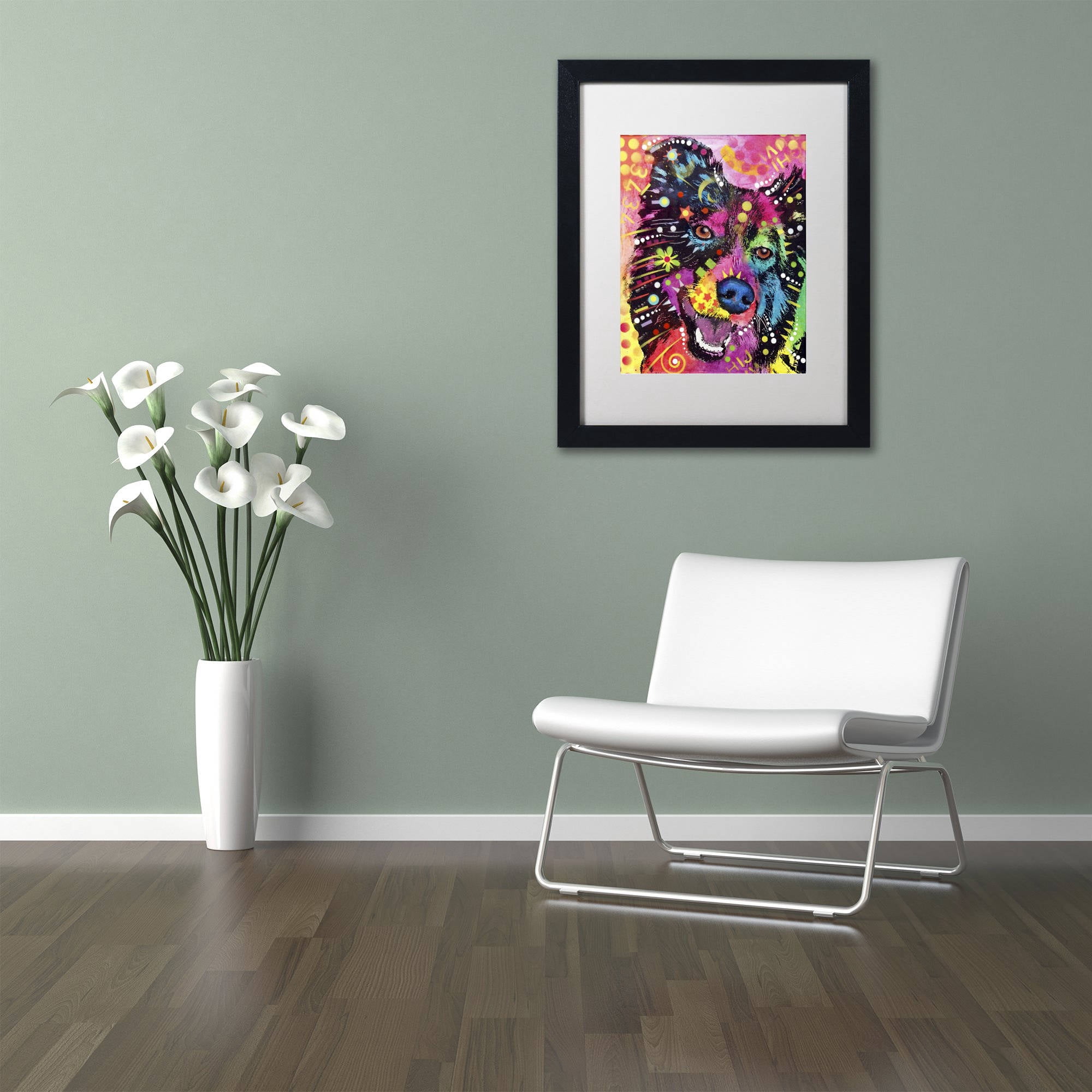 Trademark Fine Art "Border Collie 121109" Canvas Art by Dean Russo, White Matte, Black Frame