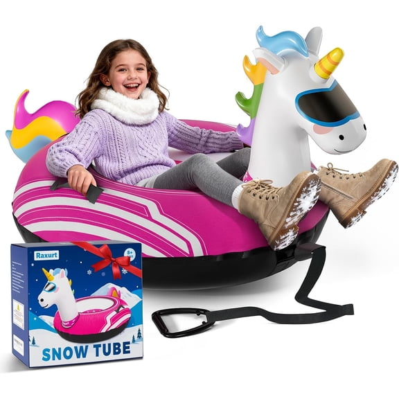 UNICORN Inflatable Snow Tube Sled 48 Inches Heavy Duty Snow Tubes for Sledding with Canvas Cover for Kids Adults Snow Sleds Winter Outdoor Fun Toys for Children Boys Girls
