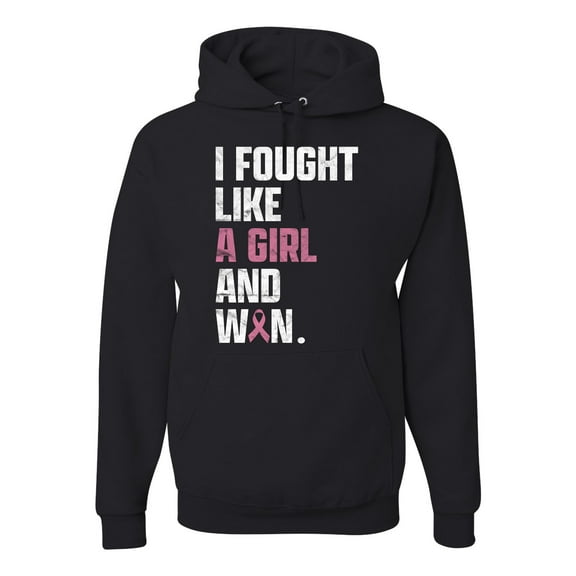 Wild Bobby I Fought Like A Girl and Won Breast Cancer Awareness Unisex Hoodie Sweatshirt, Black, Small