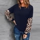 thumbnail image 2 of Sudadera de mujer de manga larga con estampado de leopardo y cuello redondo para el hogar al aire libre Azul marino M, 2 of 5