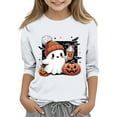thumbnail image 2 of EnJoCho Halloween Gho𝗌t Graphic Crewneck Tee 3/4 Sleeve Cotton Top Funny Pumpkin Holiday Party Clothes for Teen Girls Kids Fall Outfit, 2 of 4
