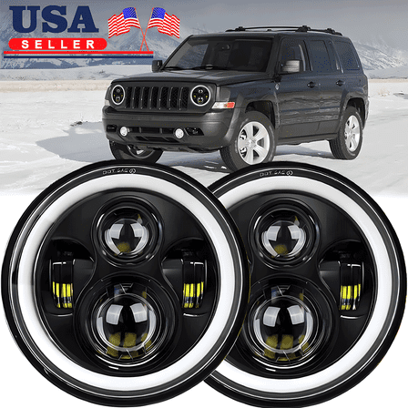 For 2008-2016 Jeep Patriot Pair 7" inch Round LED Headlights DRL Projector Light