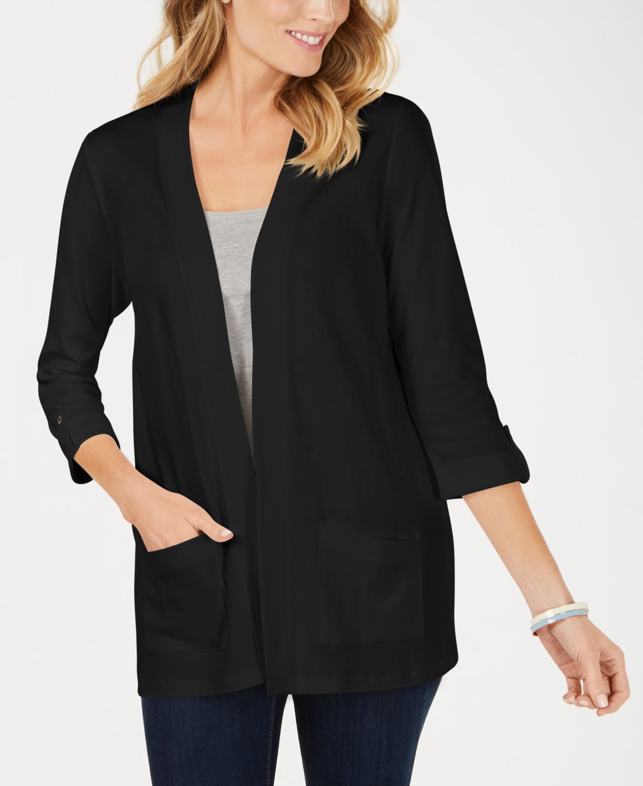 Karen Scott Cotton Cozy Cardigan, Created for Macy's - Deep Black