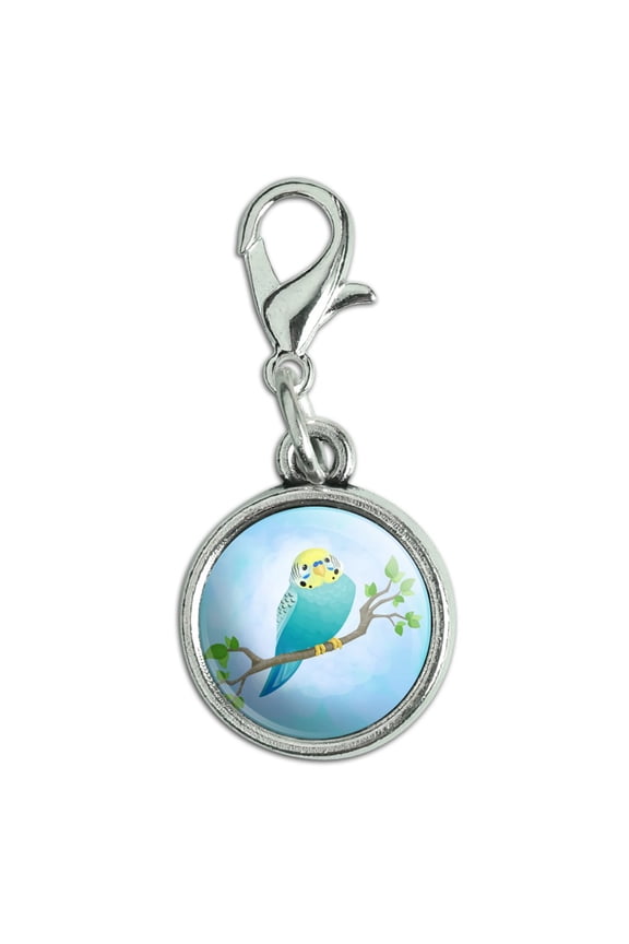 Pretty Parakeet Budgie Antiqued Bracelet Pendant Zipper Pull Charm with Lobster Clasp