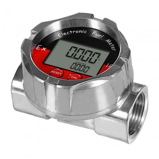 Ruiboury Fuel Flow Meter 1 inch NPT Thread Waterproof Multipurpose Oil Fuel Flowmeter Silver Silver 93x32x68mm