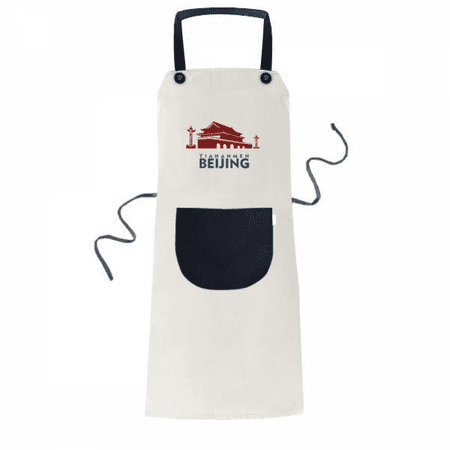 

Tiananmen Gate Beijing China Apron Adjustable Bib Cotton Linen BBQ Kitchen Pocket Pinafore