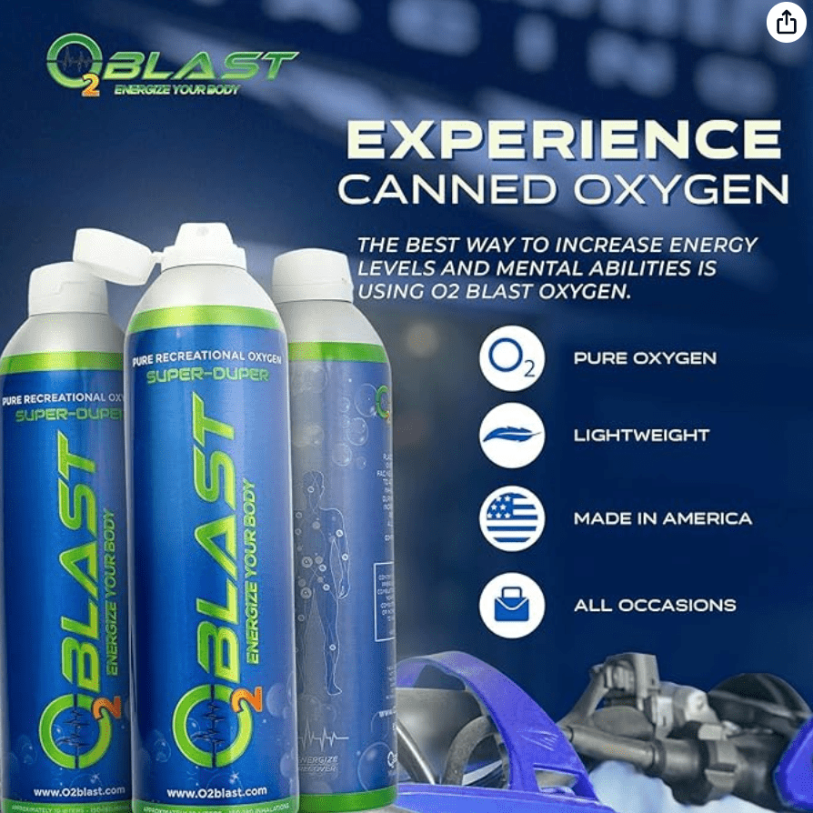 O2 Blast“ Pure Oxygen for Energy, Recovery & Performance - 10-Liter Can with Sanitary Flip Top Cap, Pack of 3