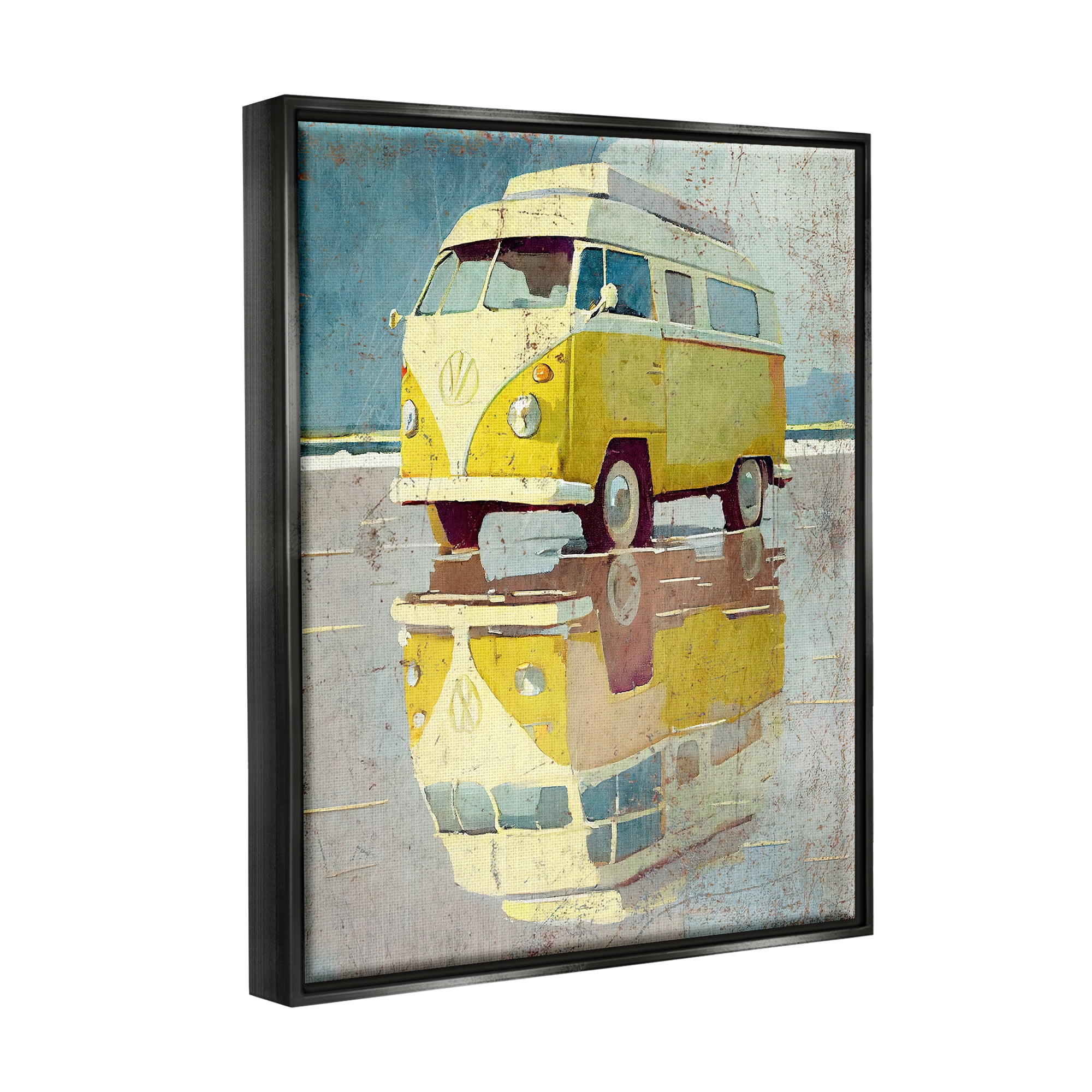 Stupell Industries Yellow Rustic Minibus Transportation Painting Black Floater Framed Canvas Art Print Wall Art, 25 x 31