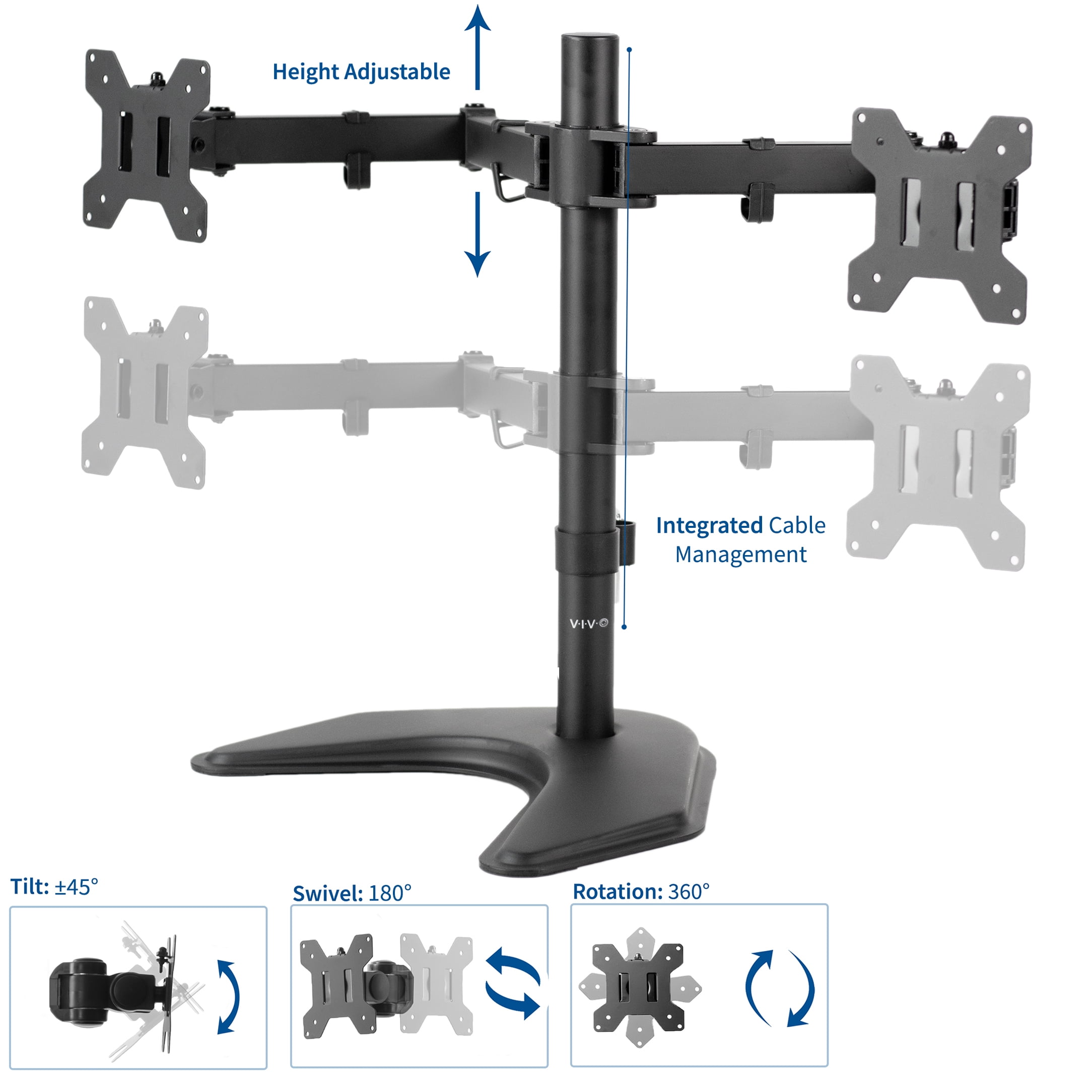 Vivo Dual Monitor Free Standing Desk Mount Stand Heavy Duty