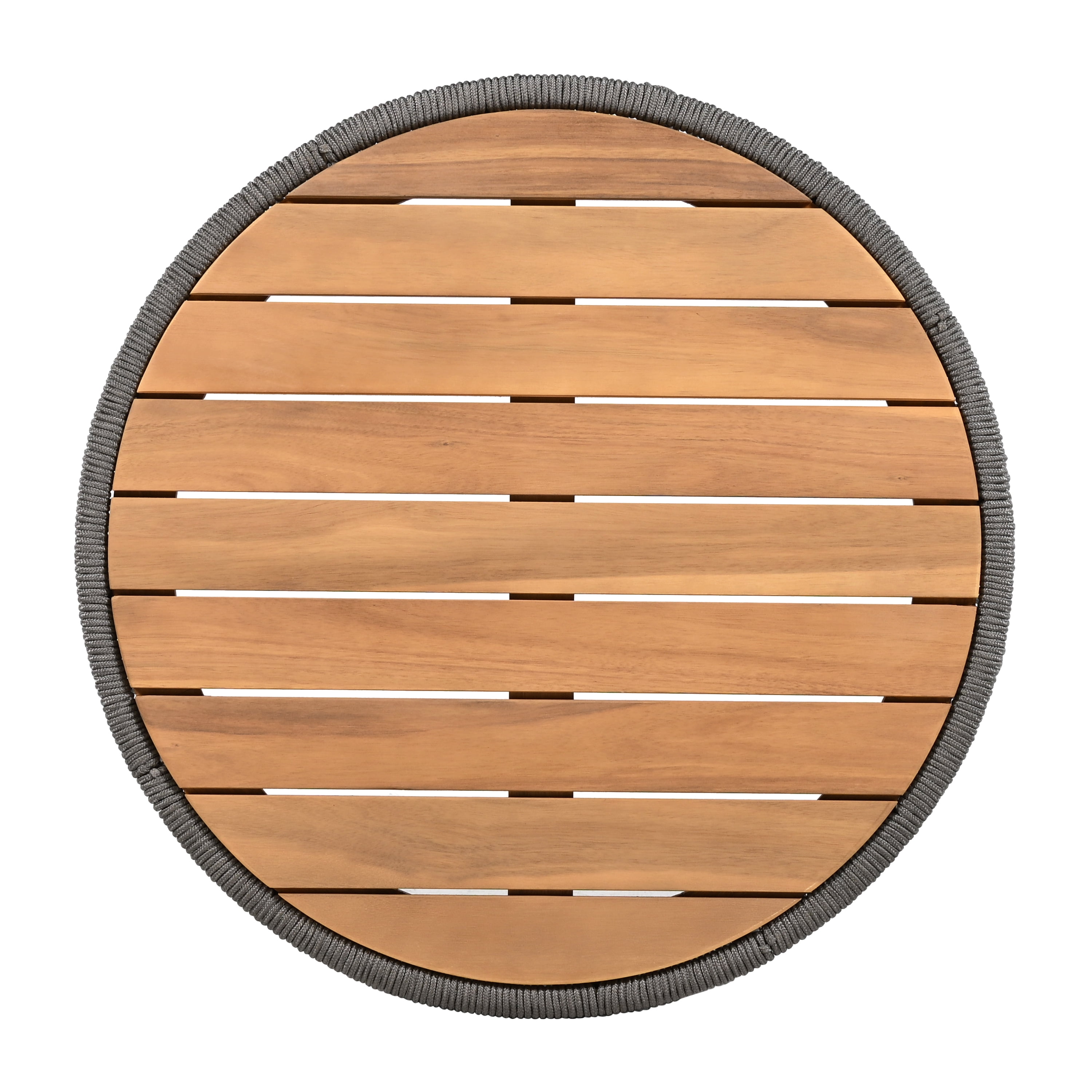 Euroco Outdoor Rattan rope & Acacia Wood Coffee Table - Patio Balcony Furniture for Garden, Yard, Balcony - Weather Resistant (Rope Grey, Natural Iron)