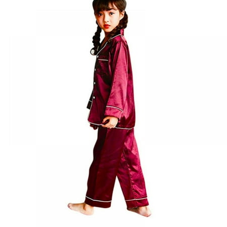 

Altsales Girls Boys Pajamas Set Silk Satin Sleepwear Long Sleeve Nightwear Button Down Pj Lounge