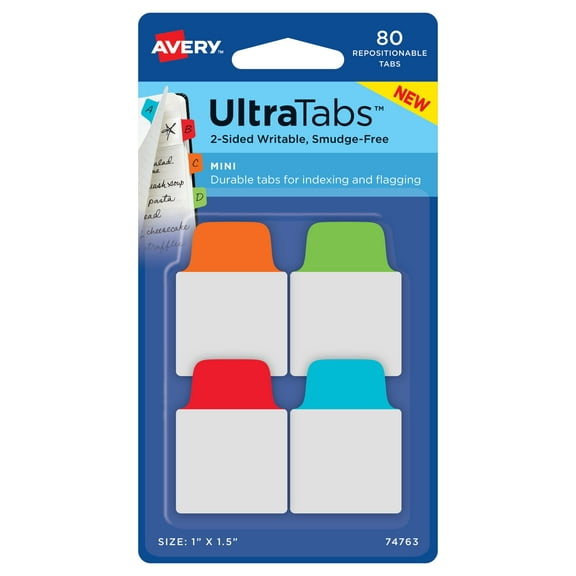 Mini Ultra Tabs, 1" x 1.5", 80 Mini Tabs, Assorted Colors