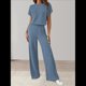 thumbnail image 5 of Traje Informal de Dos Piezas para Mujer, para Viajes y Vacaciones de Verano, con Corta y Pantalones Anchos. Azul Oscuro L, 5 of 7