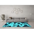 thumbnail image 3 of Ahgly Company Machine Washable Indoor Square Abstract Turquoise Blue Modern Area Rugs, 3' Square, 3 of 4