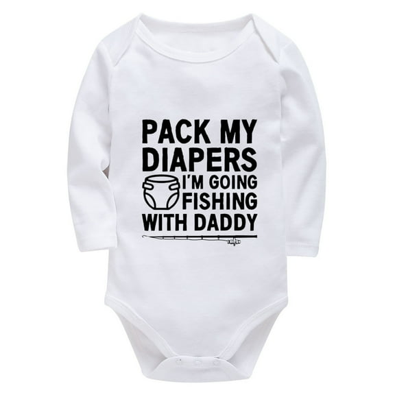 Pack My Diapper I'm Going Fishing With Daddy Baby Outfits Boy Long Sleeve Girl Coming Home Outfit White Unisex 0-3 Month Clo