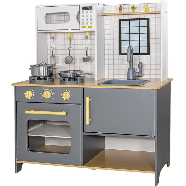 Cocina Infantil Madera Niños Cocinita Moderna Accesorios Gris Little Monkey
