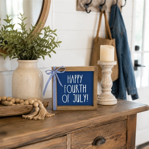 Rustic Wooden Tabletop Sign, Farmhouse Home Decor, Blue White Decorative Sign for Living Room, Kitchen Counter, Shelf, Entryway and Office