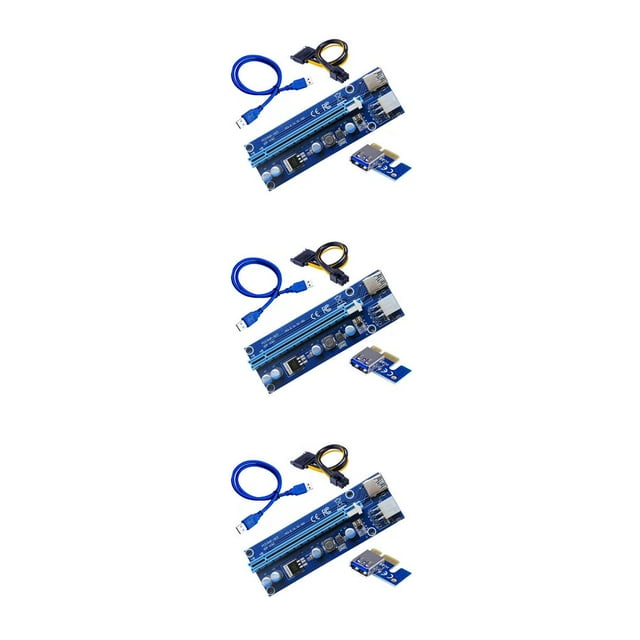 pitrice VER006C PCI -E Riser Card PCI PCIE 1X to 16X Extender Adapter USB 3 .0 Cable SATA 6Pin Power for Miner 30cm1m Cable Blue 1M 3Set