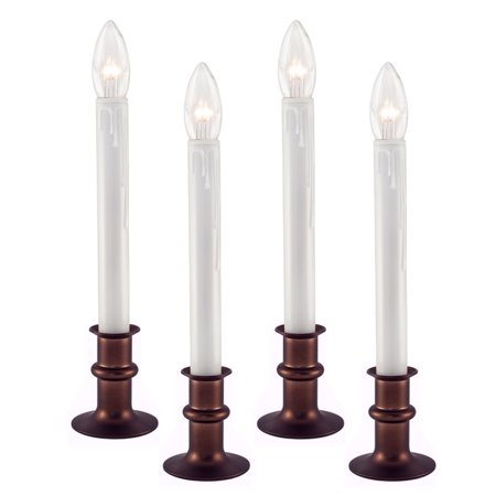 612 Vermont Ultra-Bright LED Christmas Window Candles with Auto Timer, Battery Operated, Metal Base, Pack of 4 (Antique (Best Battery Operated Window Candle Lights)