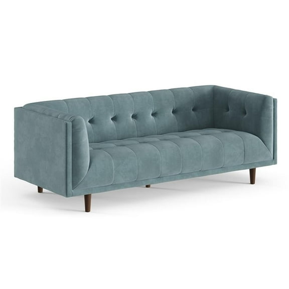 Pemberly Row Mid-Century Contemporary Velvet Sofa in Blue Finish