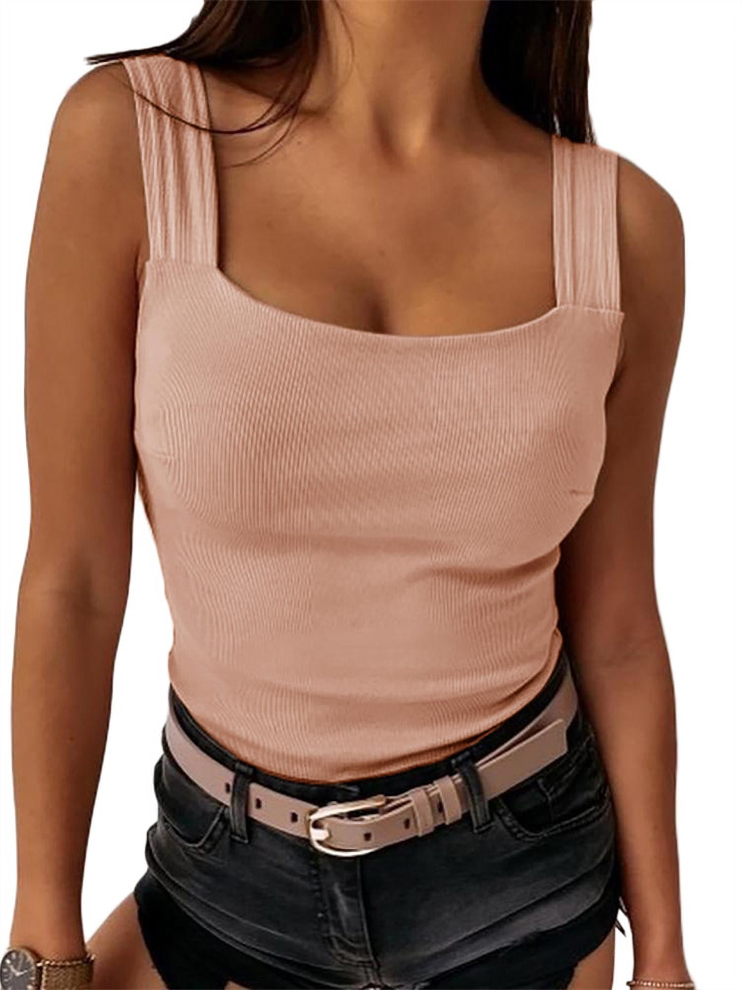 Womens Low Cut Square Neck Tank Top Casual Thick Strap Summer Solid Top -  Walmart.com
