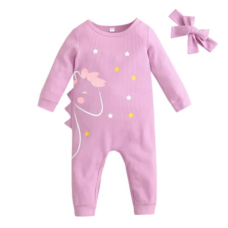 

Newborn Baby Girl Clothes Infant Girl Outfits Long Sleeve Romper One Piece Jumpsuit Headband Unicorn Print 2PCS Clothing Sets Purple 3-6 Months