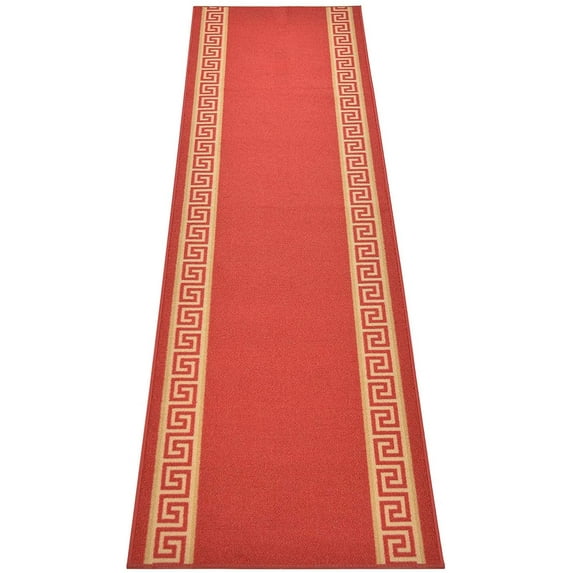 Custom Size Greek Key Meander Red Roll Runner Rug 36 Inch Wide and Customize Choice of Your Length by feet Slip Skid Resistant Latex Back Cut to Size Rug Runner