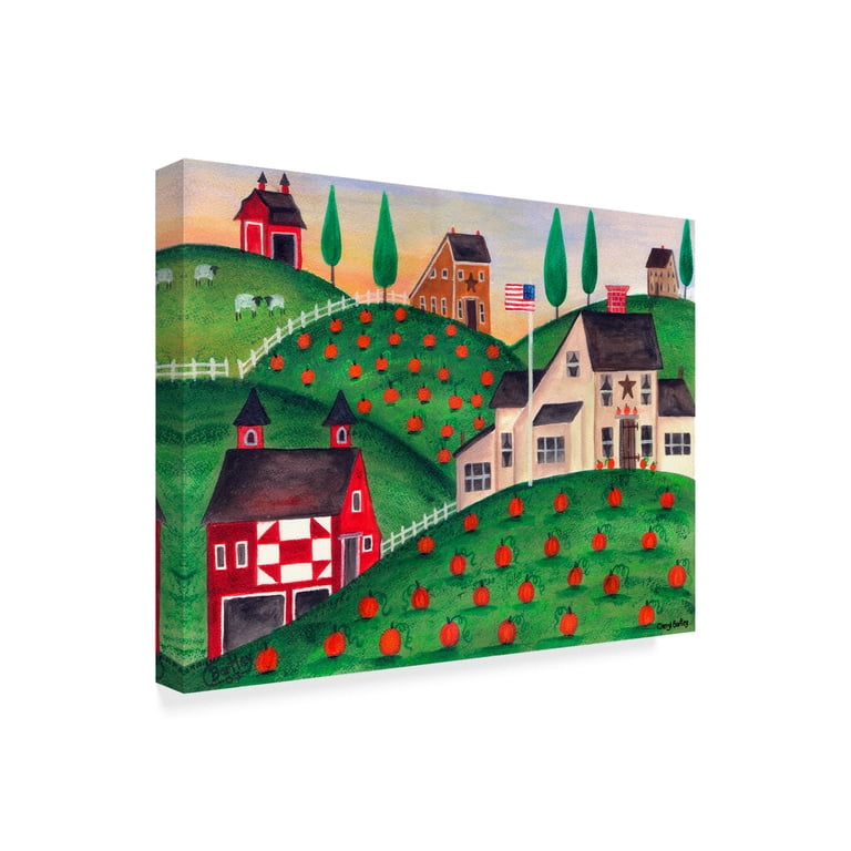 Pumpkin Red Barn Folk Art' Canvas Art by Cheryl Bartley - Walmart.com