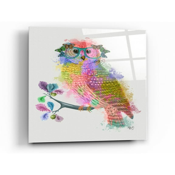 Epic Art 'Rainbow Splash Owl' by Fab Funky Acrylic Glass Wall Art, 24"x24"