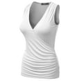 thumbnail image 2 of Doublju Women's V- Neck Sleeveless Shirred Sides Tank Top (Plus Size Available), 2 of 5