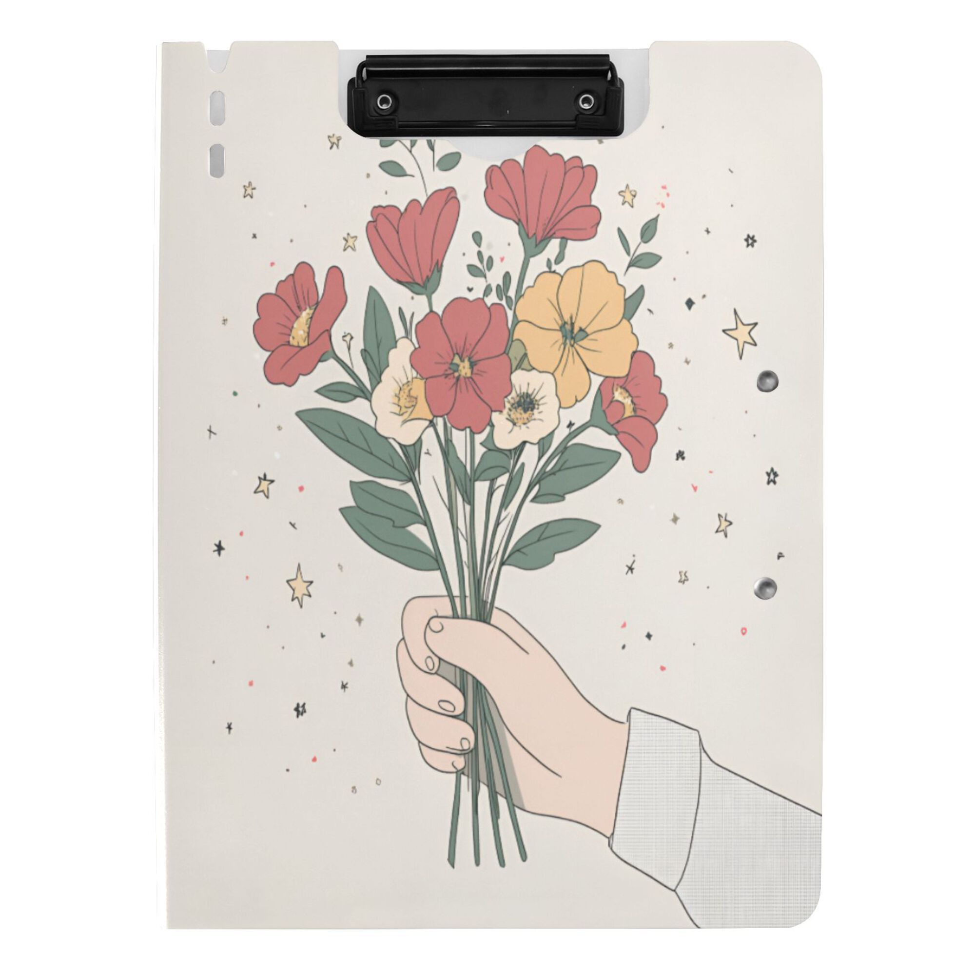FORMRS A4 Clipboard Folder with Pen Holder Horizontal Foldable School Office Binder, Beige Cute Flower