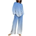 thumbnail image 2 of TrendVibe365 Women's Lounge Setups Gradient Crewneck Long Sleeve Shirts and Wide Leg Long Pants Comfy Trendy Pajamas Lounge Set Loungewear Summer Outfits, 2 of 5