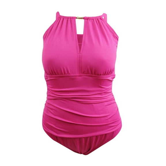 New with Tags Lauren Ralph Halter Neck One Piece Swimsuit Swim Orchid 16